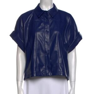 Alice + Olivia Navy Blue Faux Leather Edyth Top